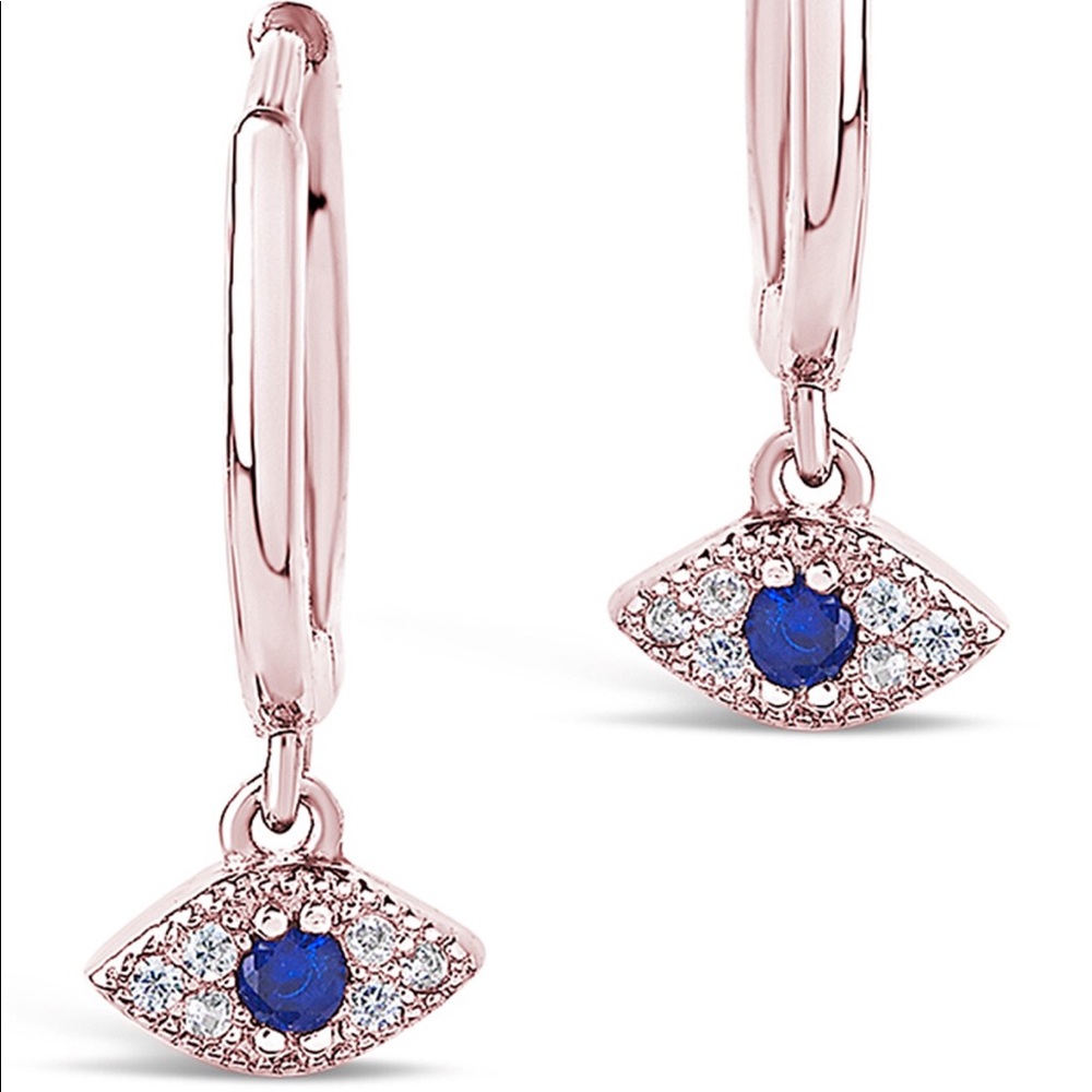 STERLING FOREVER ROSE GOLD EVIL EYE EARRINGS NWT